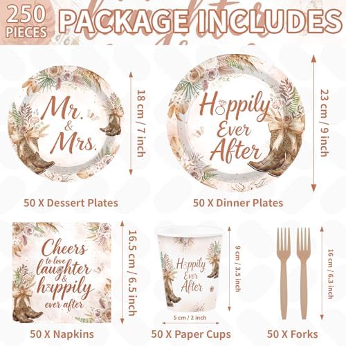 250Pcs Boho Cowgirl Bridal Shower Party Supplies for Western Engagement - Image 2