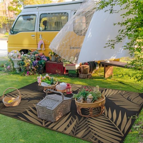 GENIMO Outdoor Rug, Waterproof Plastic Rugs for Patio, 5'x8' Black Brown - Image 3
