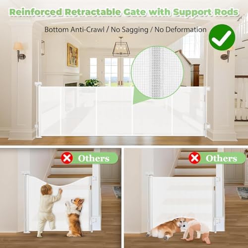 Reinforced 96" Extra Wide Retractable Baby Gate Extra Long Dog Gate, White - Image 2