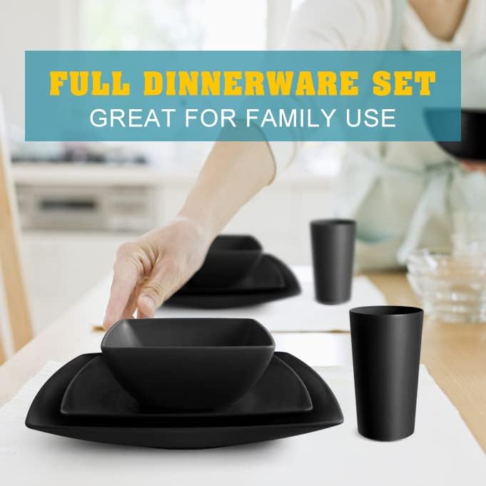 Teivio 40-piece Plates and Bowls Sets for 10, Black Square Dinnerware Sets - Image 6