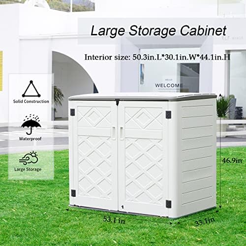 Mrosaa Resin Outdoor Storage Shed, 38 cu.ft Outdoor Storage Box Waterproof for Garden Tools, Patio Furniture, Trash Cans, Garage Storage, Customized Shelves & Lockable (Off White) - Image 6