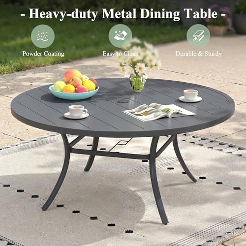 Outdoor Dining Table for 8, 53" Round Outdoor Table with Adjustable Umbrella Hole, All-Weather Metal Patio Dining Table for Lawn Garden Backyard Deck, Dark Grey - Image 7