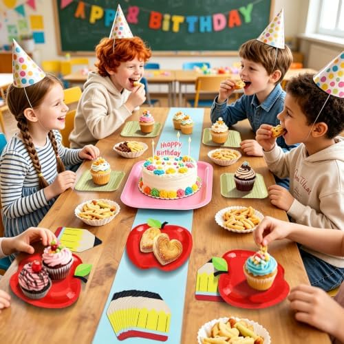 180Pcs Back to School Red Apple Paper Plates and Napkin Set,Serves 60 - Image 6