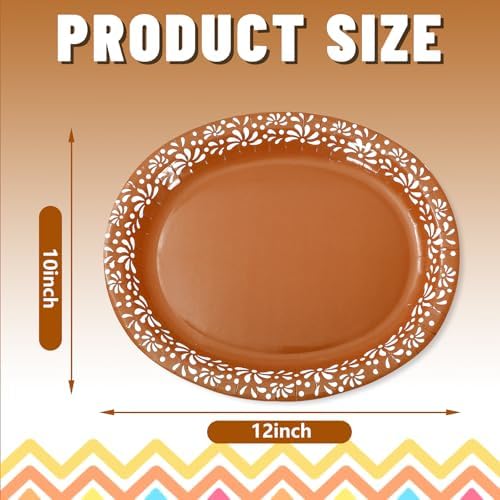 Whaline 50 Pcs Cielito Lindo Paper Plates 12 x 10 Inch Platos De Barro Mexicanos Disposable Dinner Plates Terracotta Clay Pottery Mexico Fiesta Party Supplies for Baby Shower Wedding Decor - Image 2