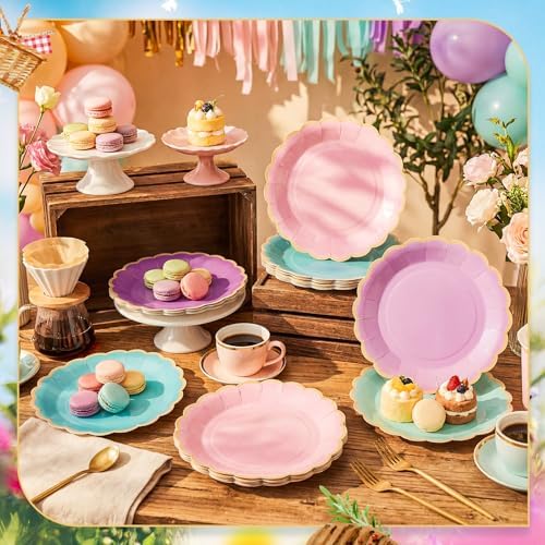48 Pcs Mermaid Paper Plates 9 Inch Scalloped Pink Blue Purple - Image 3