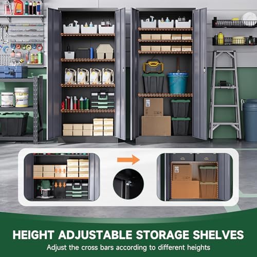 Letaya Metal Garage Storage Cabinets with Lock Door and Adjustable Shelves, Steel Tool Cabinets for Home,Office,Warehouse Organisieren (Black Gray) - Image 6