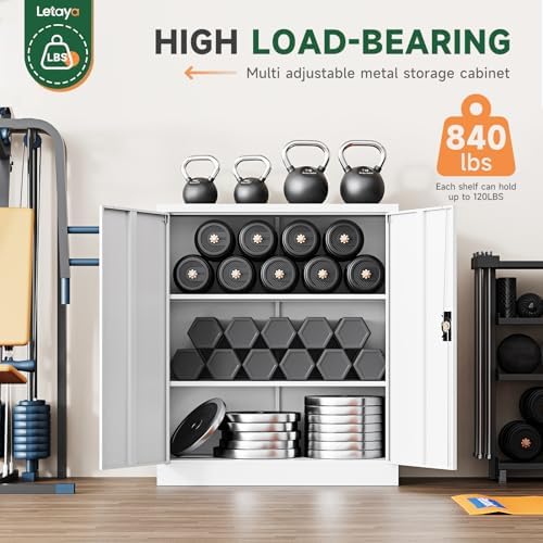 Letaya Metal Storage Cabinets with Lock Door,2 Adjustable Shelves Organizer Steel Storage Cabinets for Home,Office,Warehouse,Garage,Employee Lockers(White) - Image 7