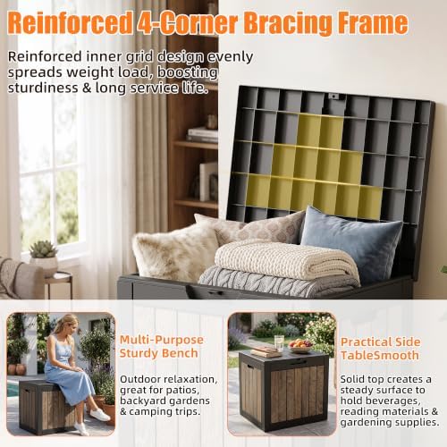 40 Gallon Outdoor Deck Box, Lockable Waterproof Resin Storage Container, Weatherproof Storage Box for Garden Tools, Patio Cushions & Outdoor Accessories (Walnut) - Image 6