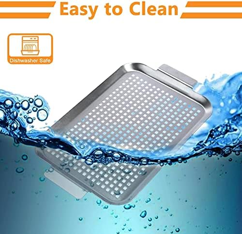 Grill Pan Set of 2, BBQ Grill Topper for Outdoor Grill, Stainless Steel Grilling Baskets with Holes and Handles, Perforated Food Tray Barbecue Accessories for Vegetable, Fish, Meat, Seafood - Image 4