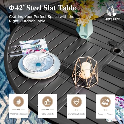 HERA'S HOUSE 5pc Patio Dining Set for 4, 42" Round Metal Table - Image 4