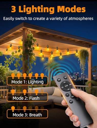 Outdoor Patio String Lights: S14 Shatterproof Bulb Outside Waterproof Light - 150FT 45M Remote Dimmable Connectable Hanging Outdoor Electric Lighting - Garden Backyard Yard Gazebo Porch Party - Image 2