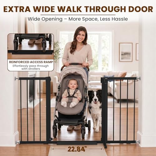 Mumeasy 29.7-54.2" Baby Gate for Stairs, Pressure Mounted Dog Gate for Doorways, Extra Wide Walk Thru Safety Pet Gate for Doors with Auto Close, Easy Install Child Gate for Hallway Indoor House, Black - Image 4