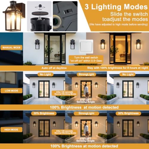 Porch Lights with GFCI Outlet Dusk to Dawn Outdoor Lighting Brown 1Pack - Image 3