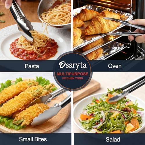 Stainless Steel Small Tong for Cooking - Mini 7 Inch Locking Tongs, Heat Resistant to 600°F, Food Grade Kitchen Metal Tong for Food, Salad, Pasta, Steaks, Vegetables - Dishwasher Safe - Image 5