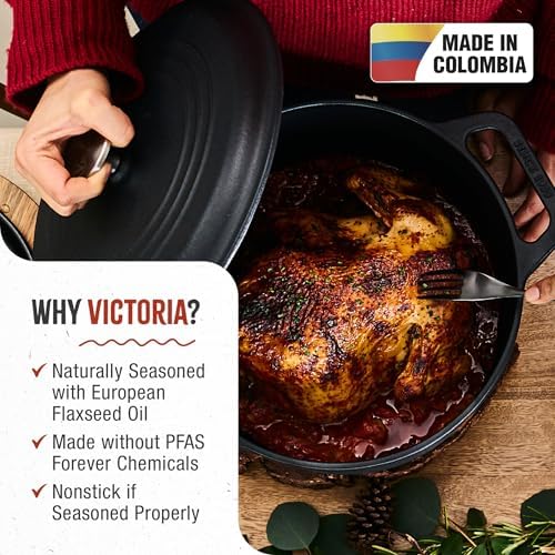 Victoria 7-Quart Cast Iron Dutch Oven with Lid and Dual Loop Handles, Seasoned with Flaxseed Oil, Made in Colombia - Image 2