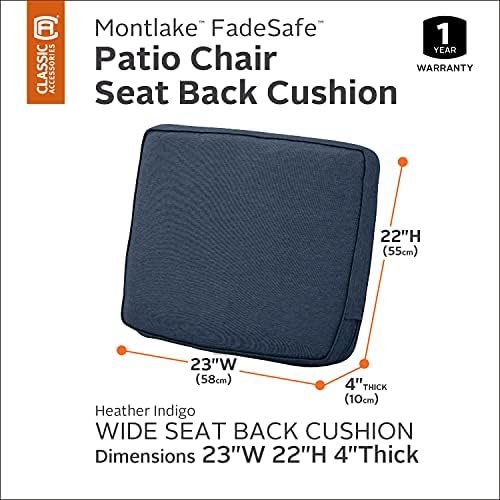 Classic Accessories Montlake Water-Resistant 23 x 22 x 4 Inch Patio Lounge Back Cushion, Heather Indigo Blue, Outdoor Loveseat Cushions - Image 2