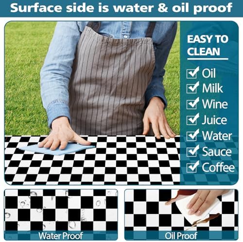 Picnic Table Cover with Bench Covers and Bag, Black and White Checkered Buffalo Plaid Camping Tablecloth Waterproof Windproof Elastic Edges Fitted Gingham Tablecloth for Outdoor Garden 3PCS 30x72 Inch - Image 6