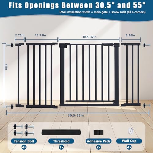 Rgqphantom 41" Tall Safety Pet Gate,Adjustable 29.92"-57.48" Wide(Black) - Image 2