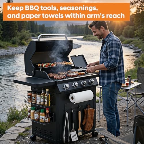 Magnetic Grill Caddy with Bins, BBQ Tool Organizer with Paper Towel Holder - Image 5