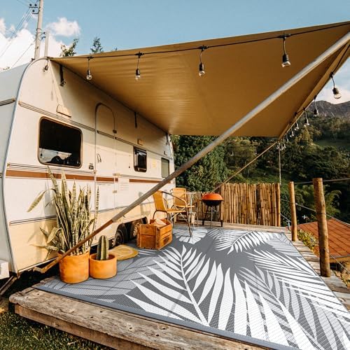 GENIMO Outdoor Rug, Waterproof Plastic Rugs for Patio, 10'x10' Grey White - Image 3