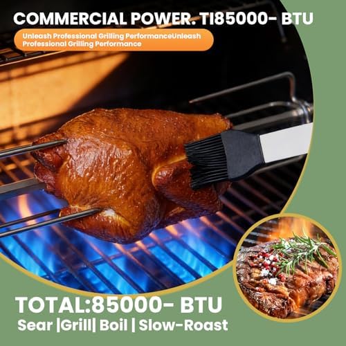 108" Outdoor Kitchen Island Crafted from Stainless Steel,6-Burner 85,000 BTU Propane Grill,Rotisserie Oven,Galvanized Steel Roof,Granite Countertops,Refrigerator,Storage Cabinets,Sink.(Propane Gas) - Image 4