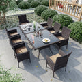Gotland 10 Piece Outdoor Dining Set, All-Weather Rattan Patio Furniture Set with Umbrella Hole Tempered Glass Square Table, Outdoor Table and Chairs with Removable Cushions for Backyard, Deck Khaki by Gotland