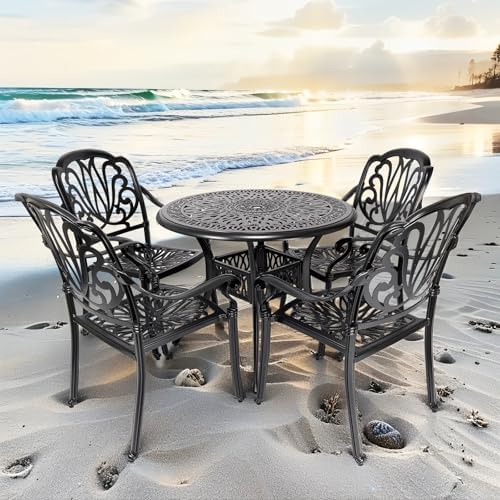 35" Outdoor Dining Table, Cast Aluminum Patio Bistro Table with 2.44" Umbrella Hole, Patio Furniture for Backyard Garden, Black - Image 2