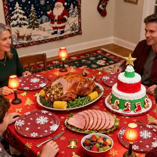 50PCS Christmas Paper Plates, 7 Inches Xmas Plates Disposable Red Snowflake Dinner Dessert Tableware Dinnerware Set for Christmas Winter Holiday Party Supplies Decorations Table Decor - Image 7