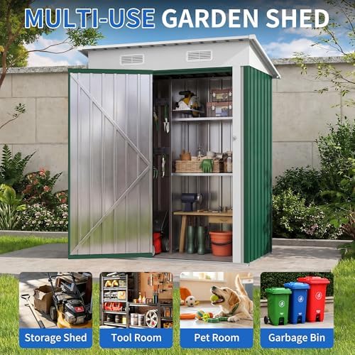 5X 3 FT Lockable Metal Storage Shed, Outdoor Bicycle Sheds Vertical Green - Image 5