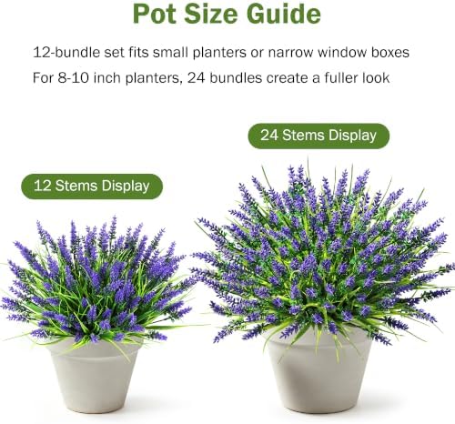 24 Bundles Faux Outdoor Plants, UV Resistant Artificial Fake Lavender Flowers with Monkey Grass for Outdoors, Realistic Faux Lavender Greenery Shrubs for Porch Yard Garden Window Box Home Decor - Image 2
