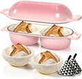 Umite Chef Dutch Oven for Sourdough Bread Baking – Enamelled Cast Iron Bread Loaf Pot – 500°F Oven Safe– Double Round Loaf Space, 16.5“ Diameter, 5" Banneton Proofing Baskets & Cotton Potholders(Pink) by UmiteChef