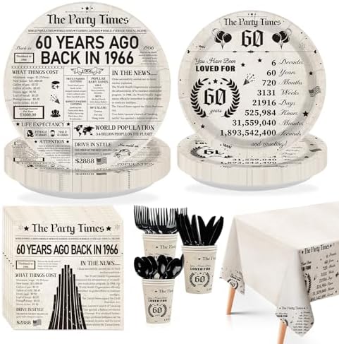 170Pcs Vintage 60th Birthday Party Tableware Set for Women Men by Greencian