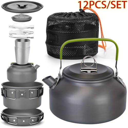 Camping Cookware Set(Green), Portable Backpacking Gear with Kettle, Pot, Pan, Cups & Foldable Cutlery, Lightweight Outdoor Cooking Kit for 2-3 People, Ideal for Hiking, Picnic & Camping - Image 4