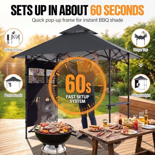 ABCCANOPY 8x5 Pop Up BBQ Grill Gazebo with Lights & Sidewall, Dark Gray - Image 3