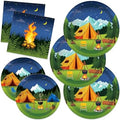 Camping Birthday Paper Plates Napkins Tent Bonfire Disposable Tableware Set Party Supplies Camp Picnic Outdoor Theme Dinnerware Serves 24 Guests for Audlts Kids Baby Shower Birthday 88PCS by CCHOME