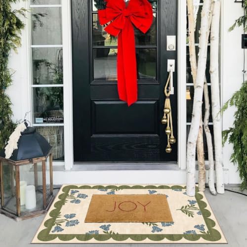 Front Door Mat Outside Entrance - 2x3 Floral Non-Slip Washable Doormat Indoor Outdoor Door Mat Sage Blue Floral Entry Rug Small Throw Rugs for Entryway Kitchen Front Porch Decor - Image 7