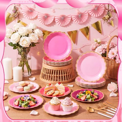 48 Pcs Breast Cancer Awareness Plates 9 Inch Hot Pink Scalloped - Image 2
