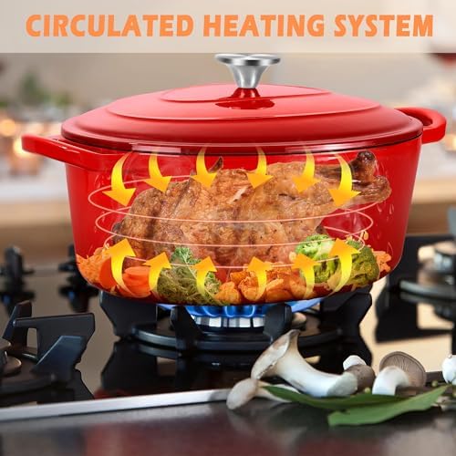 TeamFar 7QT Oval Dutch Oven, Enameled Cast Iron Dutch Oven Pot with Lid - Image 6
