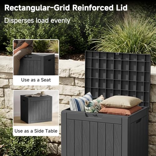 PatioZen 35 Gallon Outdoor Deck Box,Waterproof Resin Outdoor Storage Boxes, Outside Storage Lockable Container for Garden Tools,Indooor Cushions,Accessories (Black) - Image 6