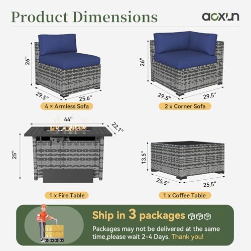 Aoxun 8 Piece Patio Furniture Set with 44" Fire Pit Table Wicker Rattan - Image 5