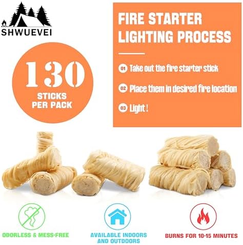 Shwuevei 130 pcs Fire Starter - Natural Fire Starters for Fireplace, Pellet Stove & Wood, Fire Pit, Smoker, BBQ, Chimney, Pizza Oven - Fire Starters for Grill, Charcoal Starter - Image 4
