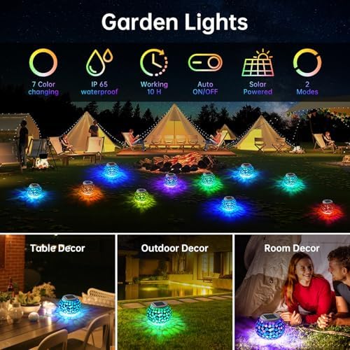 WSgift Color Changing Solar Powered Glass Mosaic Ball Led Garden Lights Rechargeable Outdoor Waterproof Solar Night Lights Table Lamps for Decorations Blue - Image 2