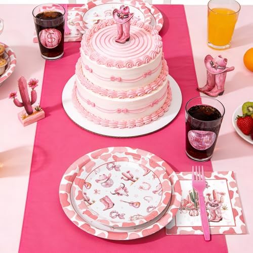 96Pcs Pink Western Cowgirl Paper Plates Napkins Set for 24 Guests - Image 4