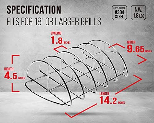 BBQ Rib Racks for Smoking, Classic Joe, BGE Grill Expander Rack Accessories - Optimizes Grilling Space, Standing Roast Rack Allows for more Even Cooking, Works with 18" or Larger Size Grill, Stainless - Image 2