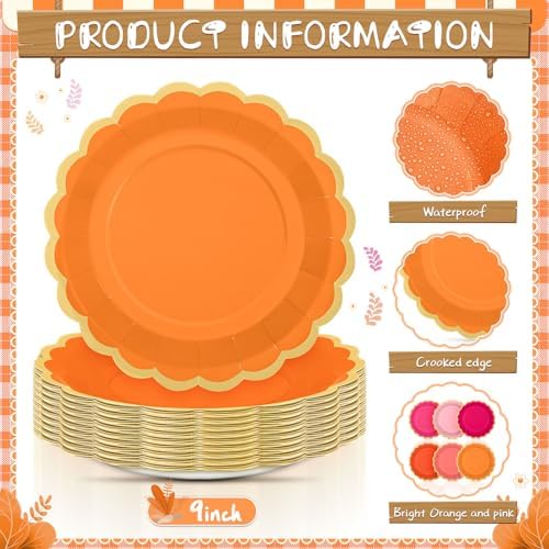 48 Pcs Pink and Orange Paper Plates 9 Inch Scalloped - Image 4