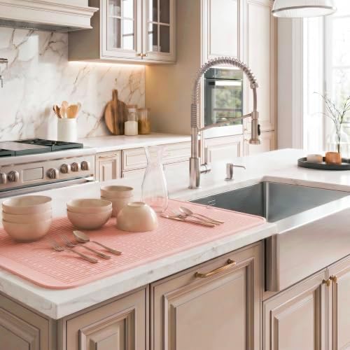 MicoYang Silicone Dish Drying Mat for Multiple Usage,Easy clean,Eco-friendly,Heat-resistant Silicone Mat for Kitchen Counter or Sink,Refrigerator or Drawer Liner Pink 5XL 36inches x 18inches - Image 5