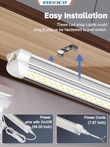 ELEKICO 4 Pack 2ft Led Shop Lights, 6000k 40w 5600lm 24 Inch Led Light Fixture Power Cord Wth on/Off Switch, Linkable 2ft Shop Light for Small Garage Ceiling Storage Area Workbench Basement Attic - Image 4