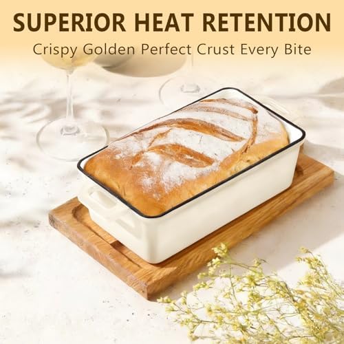 Wildone 2 in 1 Enameled Cast Iron Bread Pan with Lid, 9x5 Loaf Pans for Homemade Sourdough Bread, Cake, Meatloaf, Even Heating Bread Dutch Oven, Cream White - Image 5