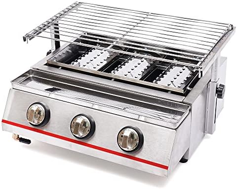 3 Burners BBQ Gas Grill, Commercial Gas Grill Griddle, Gas Indoor/Outdoor Grill BBQ Grill with Temperature Control, Flat Hotplate Smokeless Grill by LOYALHEARTD