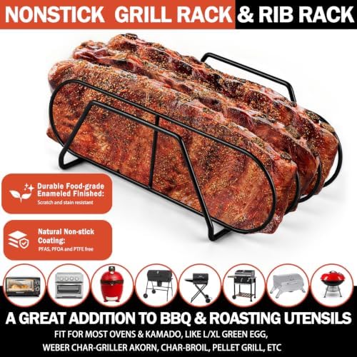11" Non-Stick Rib Rack for Smoking and Grilling, BBQ Grill 2 Pack - Image 5